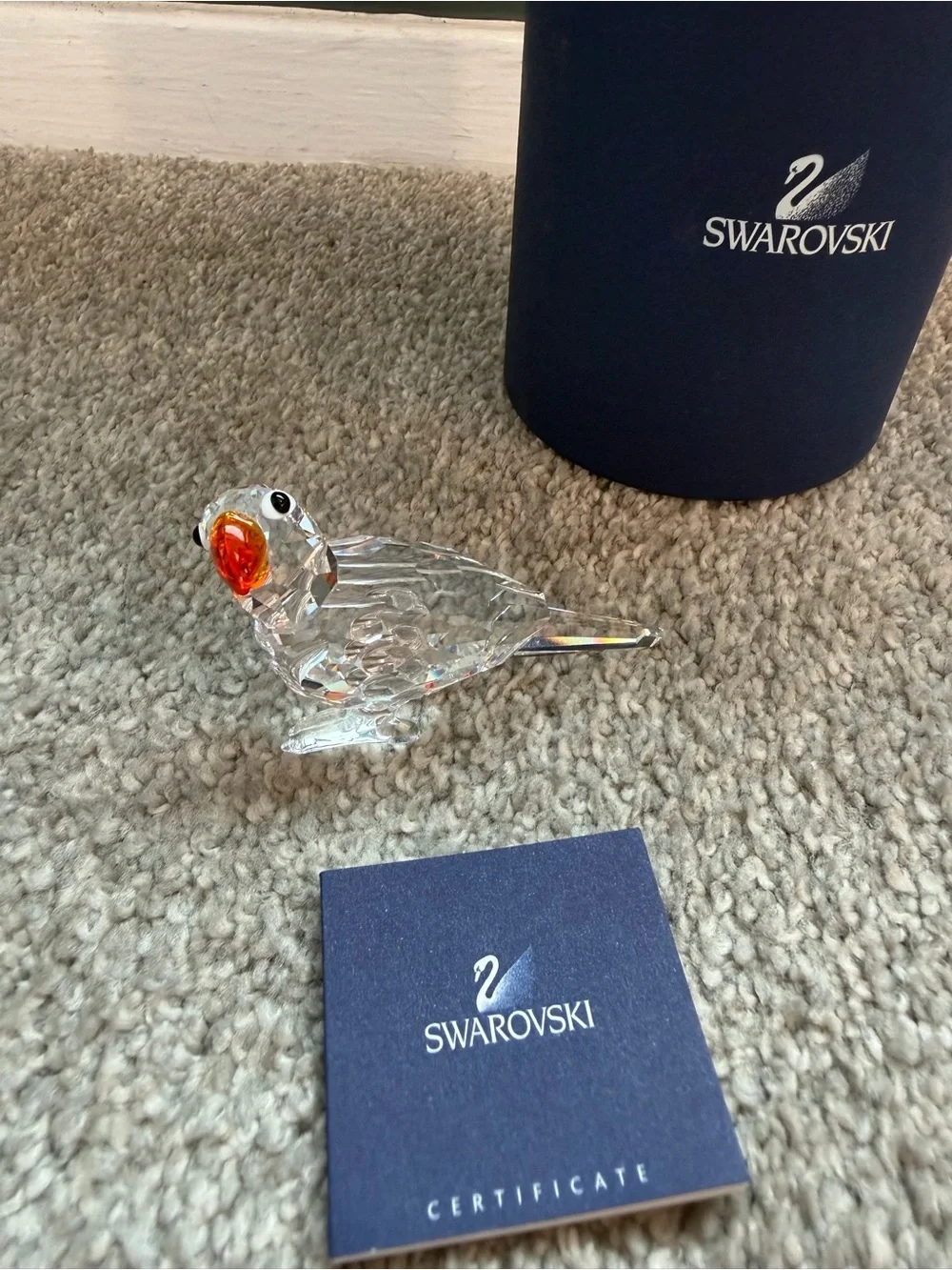 Swarovski Crystal Parrot Figurine with Orange Beak and Black Eyes